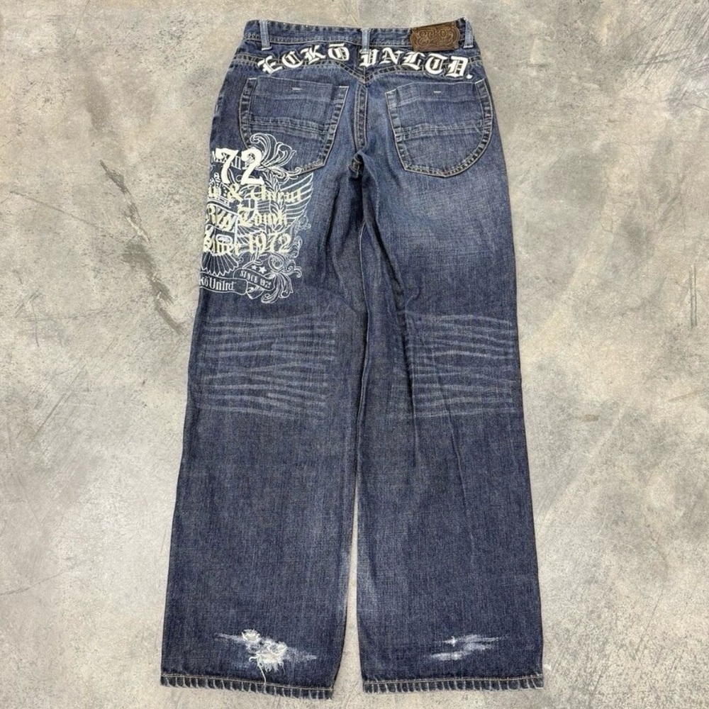 Ecko Unlimited Dark Blue Relaxed Jeans with Graphic